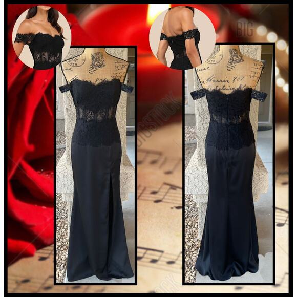 Lulus Exceptionally Exquisite Black Lace Off-the-Shoulder Maxi Dress Size M - Picture 6 of 9